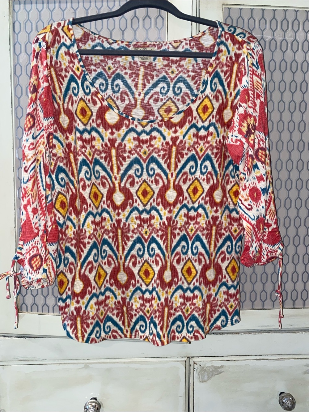 Lucky Brand Multicolor Ikat Scoop Neck Blouse - Red, Blue, Yellow, White
